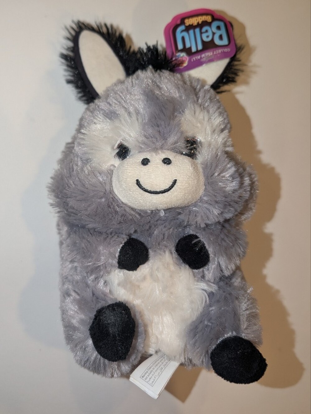 Gray Plush Donkey with Smiling Face